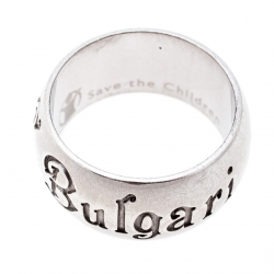 Pre Owned Bvlgari Save The Children Silver Band Ring Size EU 55