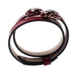 Pre Owned Bvlgari Serpenti Forever Enamel Deep Red Double Coiled Leather Gold Plated Bracelet 15 cm