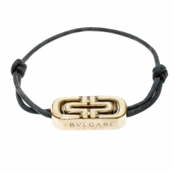 Bvlgari Parentesi Bi-color Enamel Gold Tone Black Cord Adjustable Bracelet