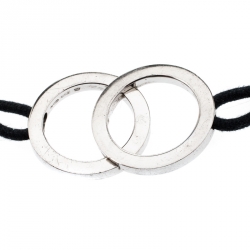 Pre Owned Bvlgari Fortuna Interlocking Circles Silver Black Cord Bracelet