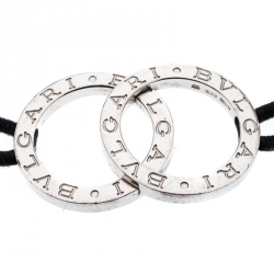 Pre Owned Bvlgari Fortuna Interlocking Circles Silver Black Cord Bracelet