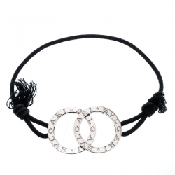 Pre Owned Bvlgari Fortuna Interlocking Circles Silver Black Cord Bracelet