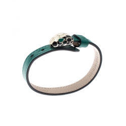 Bvlgari Serpenti Forever Green Enamel Gold Plated Leather Bracelet