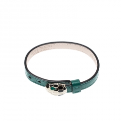 Bvlgari Serpenti Forever Green Enamel Gold Plated Leather Bracelet