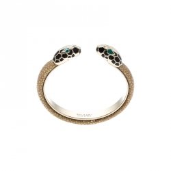 Pre Owned Bvlgari Serpenti Forever Enamel & Galuchat Leather Gold Plated Open Cuff Bracelet 15cm