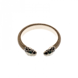 Pre Owned Bvlgari Serpenti Forever Enamel & Galuchat Leather Gold Plated Open Cuff Bracelet 15cm