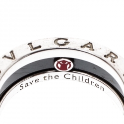 Bvlgari Save the Children 1-Band Black Ceramic Silver Ring Size 54