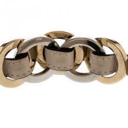Bvlgari Two Tone Interlocking Circles Black Leather Bracelet