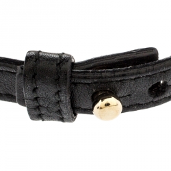 Bvlgari Two Tone Interlocking Circles Black Leather Bracelet