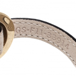 Bvlgari Two Tone Interlocking Circles Black Leather Bracelet
