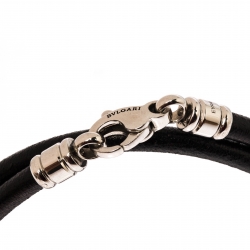 Bvlgari Black Leather Silver Tone Cord Necklace