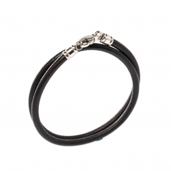 Bvlgari Black Leather Silver Tone Cord Necklace