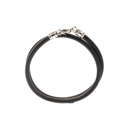 Bvlgari Black Leather Silver Tone Cord Necklace