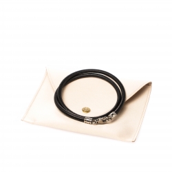 Bvlgari Black Leather Silver Tone Cord Necklace