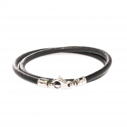 Bvlgari Black Leather Silver Tone Cord Necklace