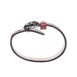 Pre Owned Bvlgari Serpenti Forever Red Exotic Leather Enamel Gold Plated Bracelet