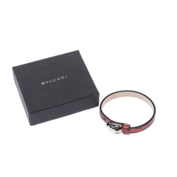 Pre Owned Bvlgari Serpenti Forever Red Exotic Leather Enamel Gold Plated Bracelet