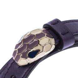 Bvlgari Serpenti Forever Enamel Purple Double Coiled Leather Gold Plated Bracelet