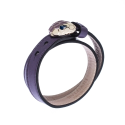 Bvlgari Serpenti Forever Enamel Purple Double Coiled Leather Gold Plated Bracelet