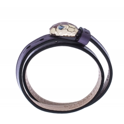 Bvlgari Serpenti Forever Enamel Purple Double Coiled Leather Gold Plated Bracelet