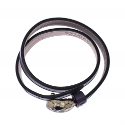 Bvlgari Serpenti Forever Enamel Purple Double Coiled Leather Gold Plated Bracelet