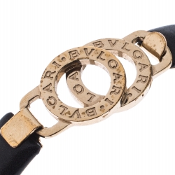 Pre Owned Bvlgari Bvlgari Black Leather Gold Tone Bangle Bracelet 17cm