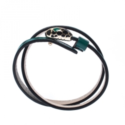 Bvlgari Serpenti Forever Green Enamel Double Coiled Leather Gold Plated Bracelet