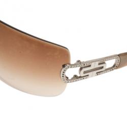 Pre Owned Bvlgari Brown 6023B Strass Edge Shield Sunglasses