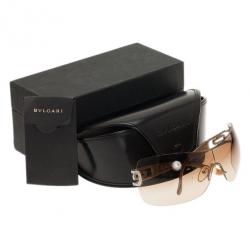 Pre Owned Bvlgari Brown 6023B Strass Edge Shield Sunglasses