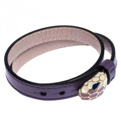 Pre Owned Bvlgari Serpenti Forever Enamel Purple Double Coiled Leather Gold Plated Bracelet