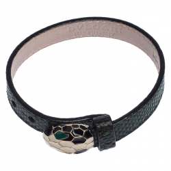 Bvlgari Serpenti Green Karung Leather Enamel Bracelet 
