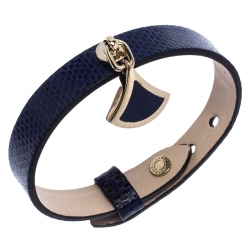 Pre Owned Bvlgari Diva's Dream Blue Enamel Gold Plated Blue Leather Bracelet