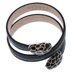Pre Owned Bvlgari Green Multi Coiled Leather Serpenti Forever Cleopatra Bracelet