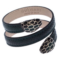 Pre Owned Bvlgari Green Multi Coiled Leather Serpenti Forever Cleopatra Bracelet