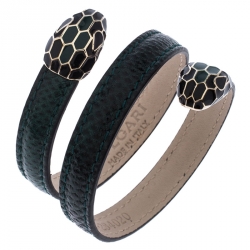 Pre Owned Bvlgari Green Multi Coiled Leather Serpenti Forever Cleopatra Bracelet