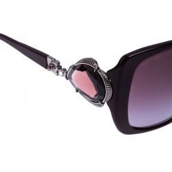 Pre Owned Bvlgari Dark Purple 8081-B Crystal Oversized Square Sunglasses