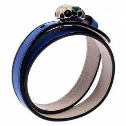 Bvlgari Serpenti Forever Blue Enamel Gold Plated Double Coiled Leather Bracelet