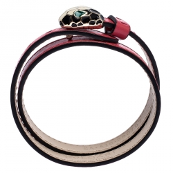 Pre Owned Bvlgari Serpenti Forever Enamel Pink Double Coiled Leather Gold Plated Bracelet