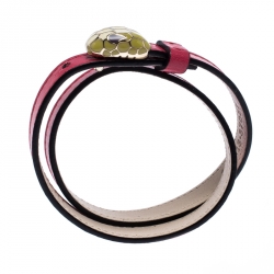 Bvlgari Serpenti Forever Enamel Pink Double Coiled Leather Gold Plated Bracelet