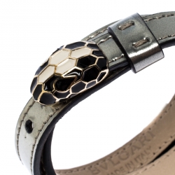 Pre Owned Bvlgari Serpenti Forever Enamel Silver Leather Gold Plated Double Coiled Bracelet