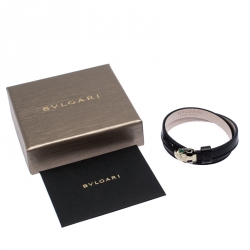 Bvlgari Serpenti Forever Black Enamel Gold Plated Double Coiled Leather Bracelet