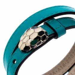 Pre Owned Bvlgari Serpenti Forever Blue Enamel Gold Plated Double Coiled Leather Bracelet