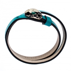 Pre Owned Bvlgari Serpenti Forever Blue Enamel Gold Plated Double Coiled Leather Bracelet