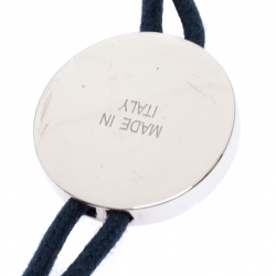 Pre Owned Bvlgari Logo Blue Enamel Silver Adjustable Cord Bracelet