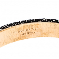 Pre Owned Bvlgari Serpenti Forever Enamel & Galuchat Leather Gold Plated Open Cuff Bracelet