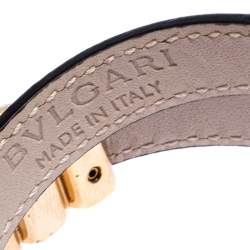 Pre Owned Bvlgari Black Snakeskin Leather Gold Tone Double Wrap Bracelet