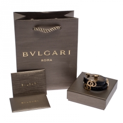 Pre Owned Bvlgari Black Snakeskin Leather Gold Tone Double Wrap Bracelet