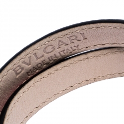 Pre Owned Bvlgari Serpenti Forever Enamel Pink Leather Gold Plated Double Coiled Bracelet