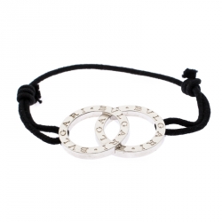Bvlgari Fortuna Interlocking Circles Silver Black Cord Bracelet