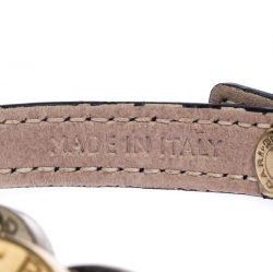 Pre Owned Bvlgari Two Tone Interlocking Circles Black Leather Bracelet